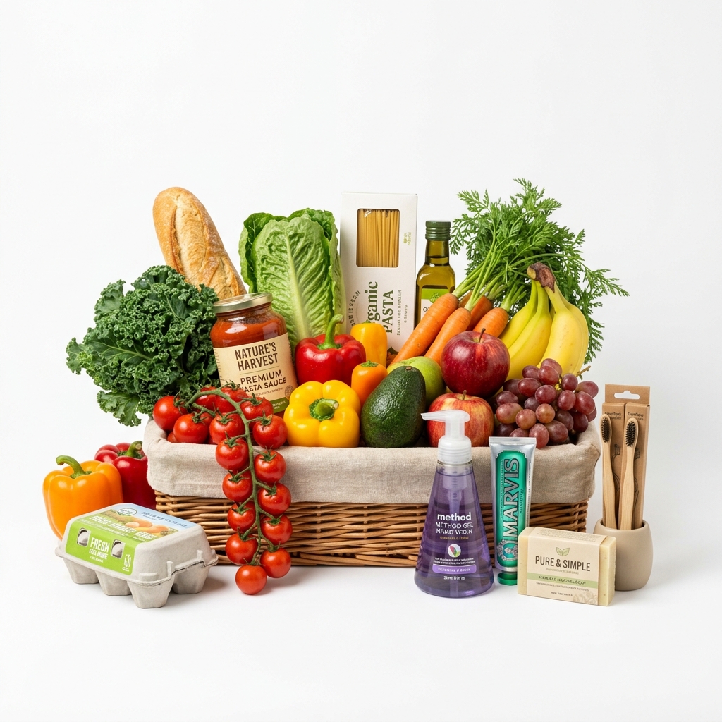 Combos y supermercado con alimentos frescos